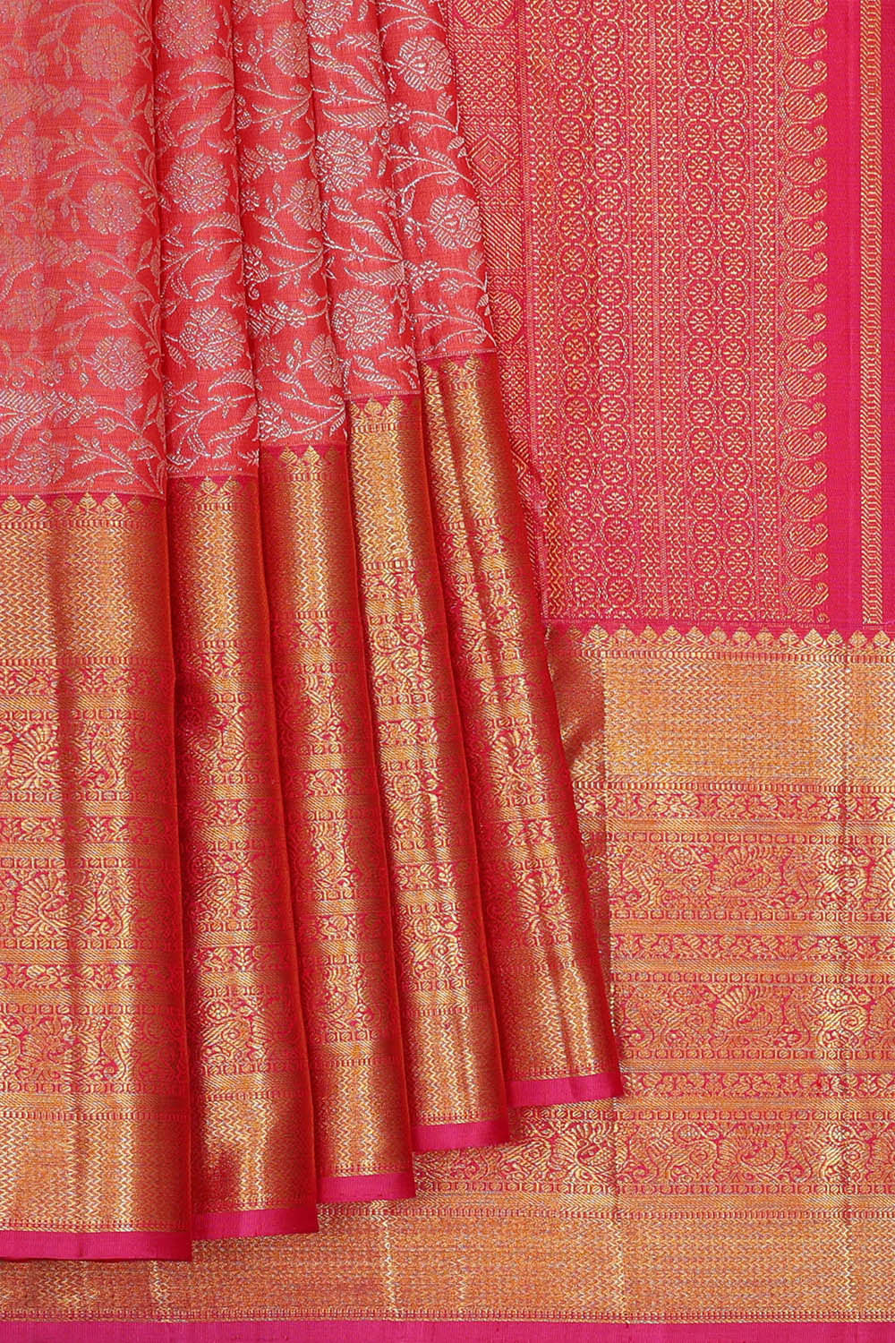 Image of Kanchipattu Peach Pink Brocade Saree